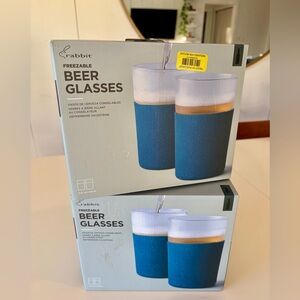 2 NEW BOXES (4 Total Glasses) Rabbit Freezable Beer Glasses Silicone Grip 12oz